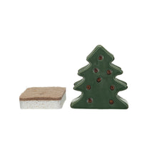 Load image into Gallery viewer, Christmas Tree Stoneware Sponge Holder w/ Sponge Set