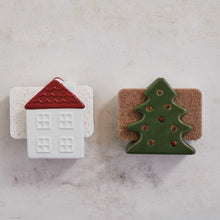 Load image into Gallery viewer, Christmas Tree Stoneware Sponge Holder w/ Sponge Set