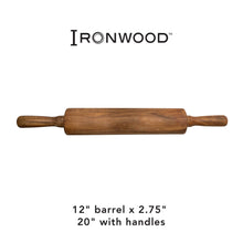 Load image into Gallery viewer, Ironwood Gourmet Acacia Rolling Pin, 12" x 2.75"