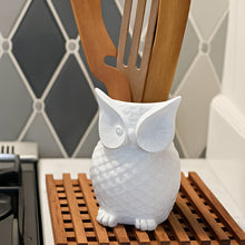 Load image into Gallery viewer, White Ceramic Owl Utensil Crock