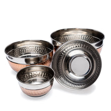 Load image into Gallery viewer, 4 Piece Two Tone Stainless Steel Hammered Mixing Bowl Set