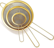 Load image into Gallery viewer, Stainless Steel Fine Mesh Strainer w/Gold Finish (3 Sizes)