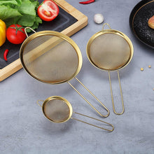 Load image into Gallery viewer, Stainless Steel Fine Mesh Strainer w/Gold Finish (3 Sizes)