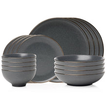 Load image into Gallery viewer, Beaumont Grey Gold Rim 16 Piece Dinnerware Set
