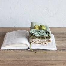 Load image into Gallery viewer, Cotton Waffle Weave Tea Towel w/ Crochet Lace Trim (3 Colors)