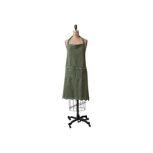 Load image into Gallery viewer, Olive Green Cotton Waffle Weave Apron w/ Pockets & Crochet Lace Trim