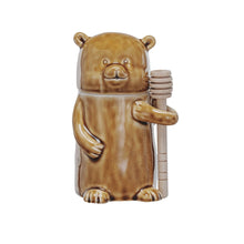Load image into Gallery viewer, Stoneware Bear Honey Jar w/ Wood Honey Dipper