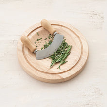 Load image into Gallery viewer, Rubberwood Herb Cutting Board w/Stainless Steel Mezzaluna