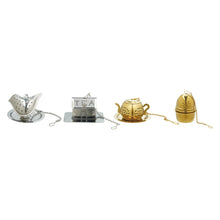 Load image into Gallery viewer, Stainless Steel Shaped Loose Tea Infuser with Dish, Gold/Nickel Finish, Set of 2 (4 Styles)