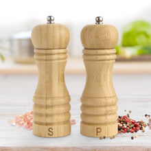 Load image into Gallery viewer, Bamboo Salt & Pepper Mill Set with Adjustable Ceramic Grinder