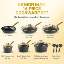 Load image into Gallery viewer, 14-Pieces Hard Anodized Aluminum Armor Max Gold Cookware Set (Can Special Order If Out of Stock)