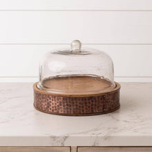Load image into Gallery viewer, Glass Cloche with Wood Dimpled Base
