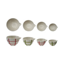 Load image into Gallery viewer, Hand-Painted Stoneware Prep Bowls with Grid Pattern (Set of 4)