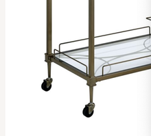 Load image into Gallery viewer, Aditya Mirrored &amp; Antique Brass Finish Serving Cart [Online Only]
