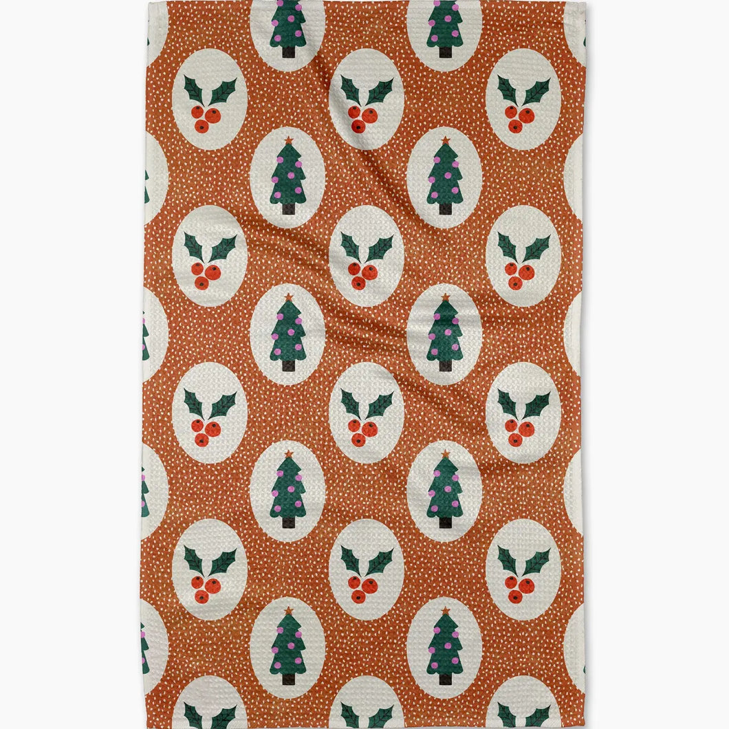Geometry Vintage Holly Christmas Tea Towel