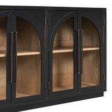 Load image into Gallery viewer, 4-Door Large Storage Sideboard Buffet Cabinet with Glass Doors Arched Cabinet (Black) [Online Only]
