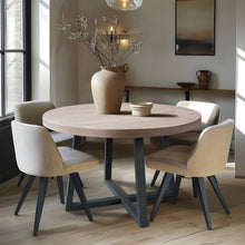 Load image into Gallery viewer, Round Dining Table With Wire Brushed Mindi Top And Mahogany Base - Wheat [Online Only]
