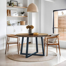 Load image into Gallery viewer, Round Dining Table With Wire Brushed Mindi Top And Mahogany Base - Wheat [Online Only]
