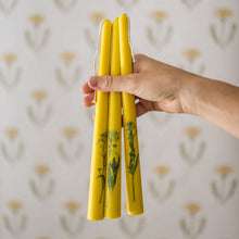 Load image into Gallery viewer, Floral Inlaid Tapered Candles in Yellow Set of 3 [Online Only]
