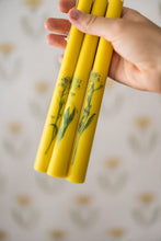 Load image into Gallery viewer, Floral Inlaid Tapered Candles in Yellow Set of 3 [Online Only]
