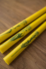 Load image into Gallery viewer, Floral Inlaid Tapered Candles in Yellow Set of 3 [Online Only]
