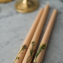 Load image into Gallery viewer, Floral Inlaid Tapered Candle in Cream Set of 3 [Online Only]
