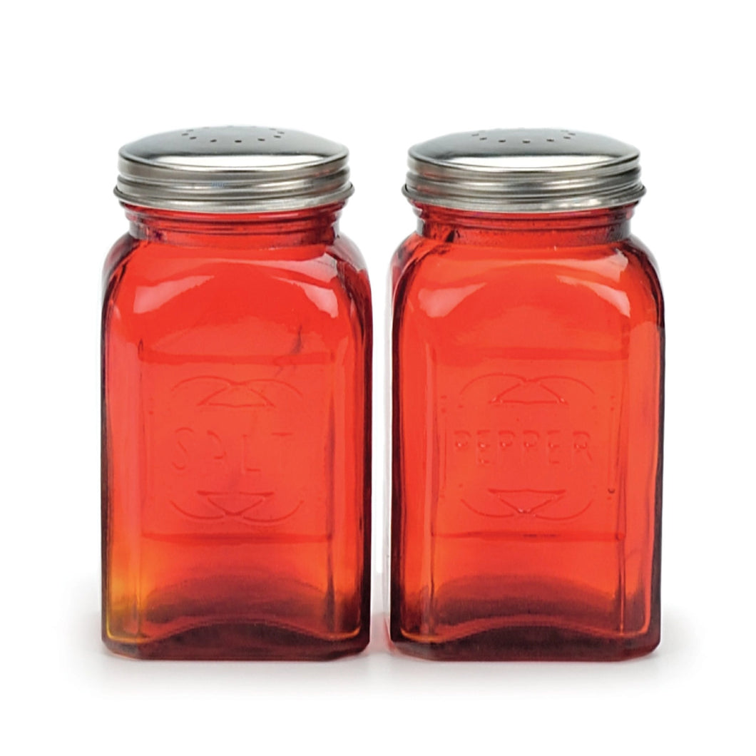 Retro Glass Salt & Pepper Set - Red