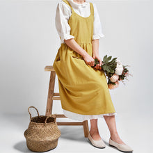 Load image into Gallery viewer, Solid Color Art Cotton Linen Apron with Pockets (Yellow)
