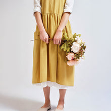 Load image into Gallery viewer, Solid Color Art Cotton Linen Apron with Pockets (Yellow)
