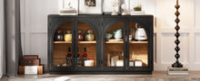 Load image into Gallery viewer, 4-Door Large Storage Sideboard Buffet Cabinet with Glass Doors Arched Cabinet (Black) [Online Only]
