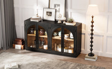 Load image into Gallery viewer, 4-Door Large Storage Sideboard Buffet Cabinet with Glass Doors Arched Cabinet (Black) [Online Only]
