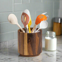 Load image into Gallery viewer, Acacia Wood Rotating Lazy Susan Utensil Holder [Online Only]
