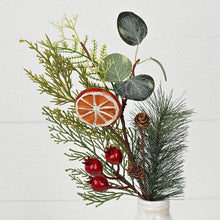 Load image into Gallery viewer, Mixed Faux Pine with Eucalyptus, Crabapple, &amp; Orange 16" Pick
