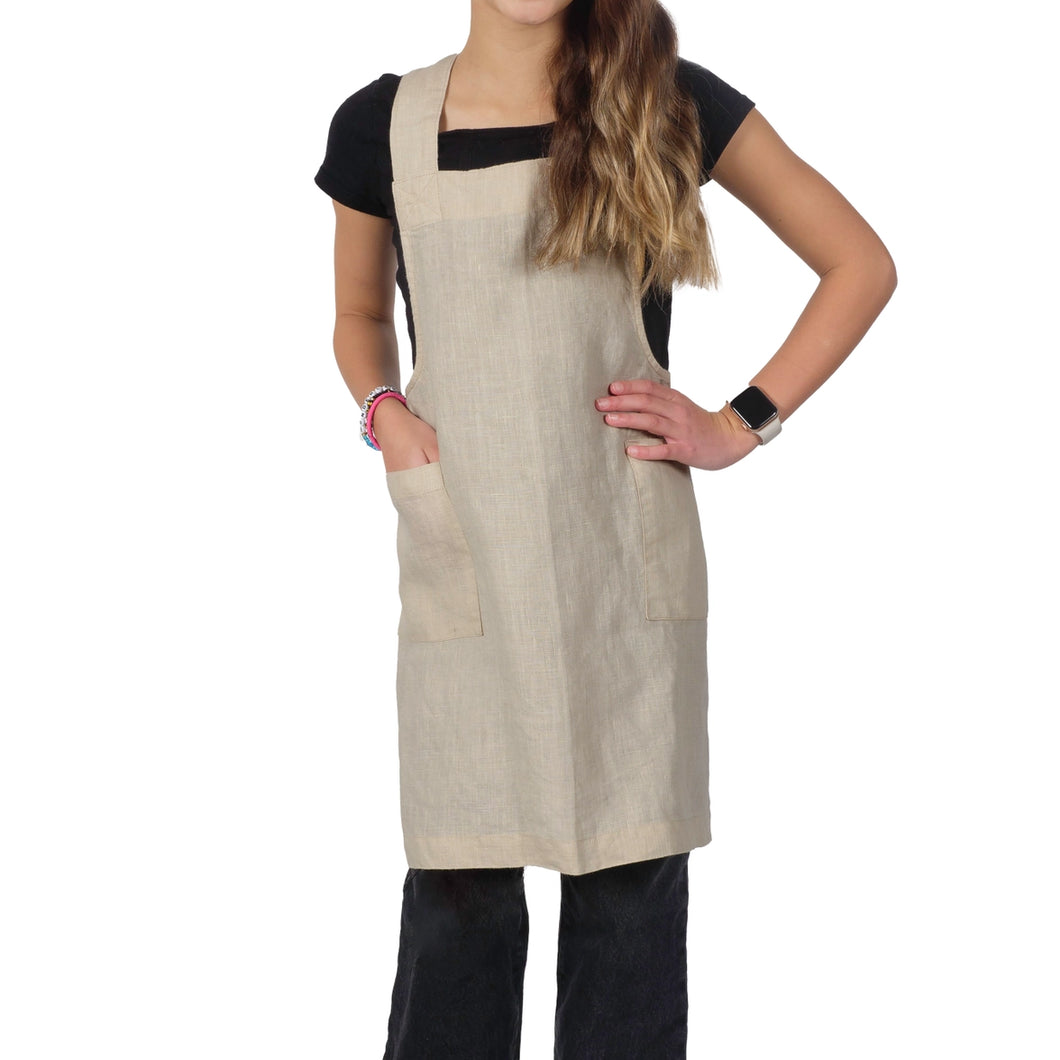 Firenze Kids Beige Linen Smock Apron