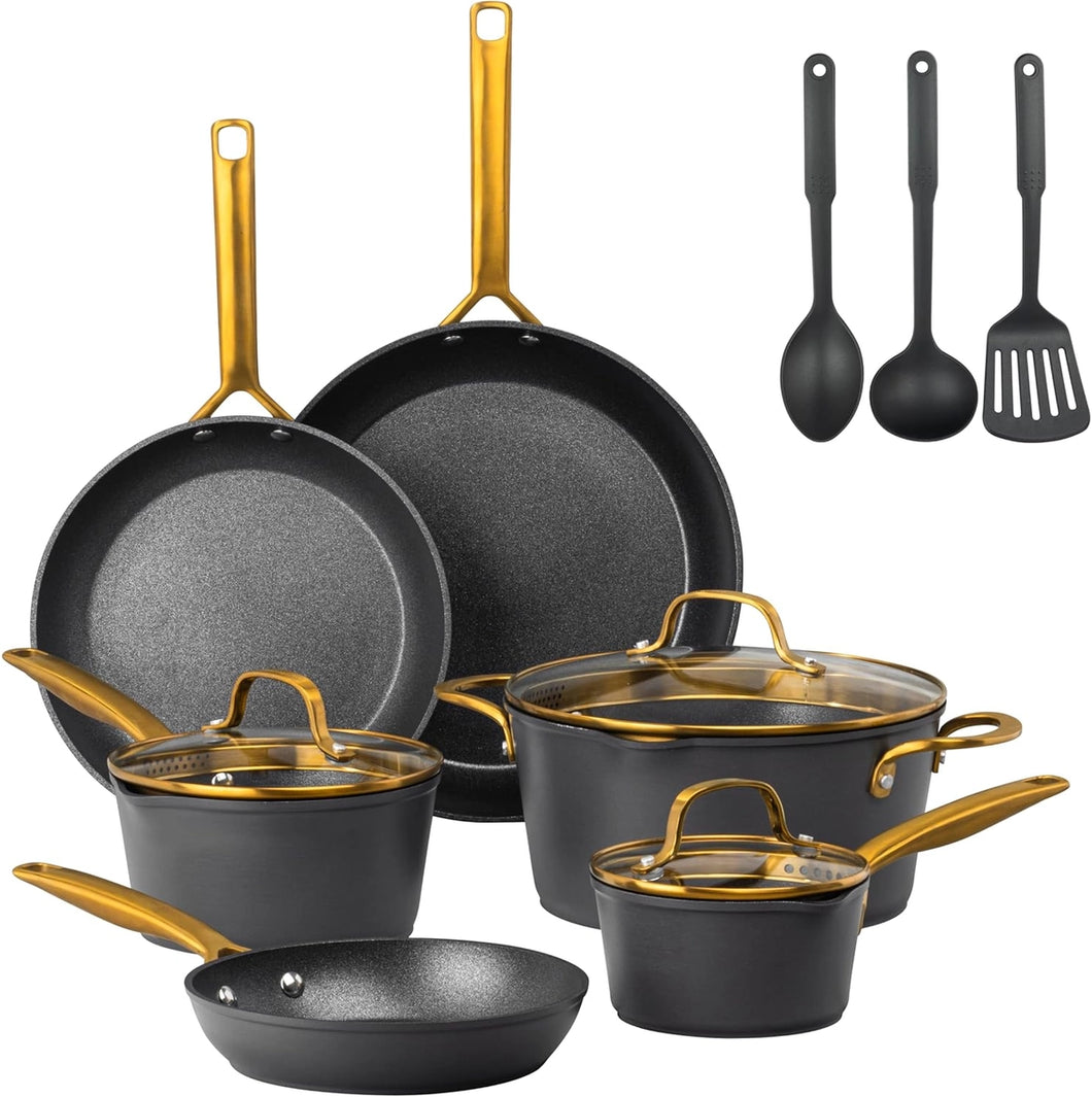 14-Pieces Hard Anodized Aluminum Armor Max Gold Cookware Set (Can Special Order If Out of Stock)
