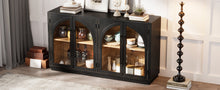 Load image into Gallery viewer, 4-Door Large Storage Sideboard Buffet Cabinet with Glass Doors Arched Cabinet (Black) [Online Only]
