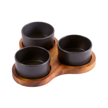 Load image into Gallery viewer, Acacia Wood Triangular Serving Set with 3 Ceramic Dishes [Online Only]

