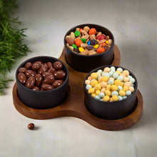 Load image into Gallery viewer, Acacia Wood Triangular Serving Set with 3 Ceramic Dishes [Online Only]
