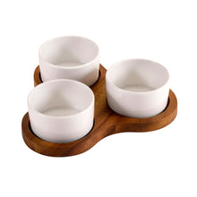 Load image into Gallery viewer, Acacia Wood Triangular Serving Set with 3 Ceramic Dishes [Online Only]
