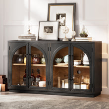 Load image into Gallery viewer, 4-Door Large Storage Sideboard Buffet Cabinet with Glass Doors Arched Cabinet (Black) [Online Only]
