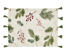 Load image into Gallery viewer, Pine Needle &amp; Red Berry Cotton Christmas Placemats &amp; Table Runner with Tassel 16"W x 72"L [Online Only]
