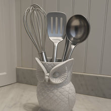 Load image into Gallery viewer, White Ceramic Owl Utensil Crock
