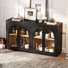Load image into Gallery viewer, 4-Door Large Storage Sideboard Buffet Cabinet with Glass Doors Arched Cabinet (Black) [Online Only]
