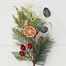 Load image into Gallery viewer, Mixed Faux Pine with Eucalyptus, Crabapple, &amp; Orange 16" Pick

