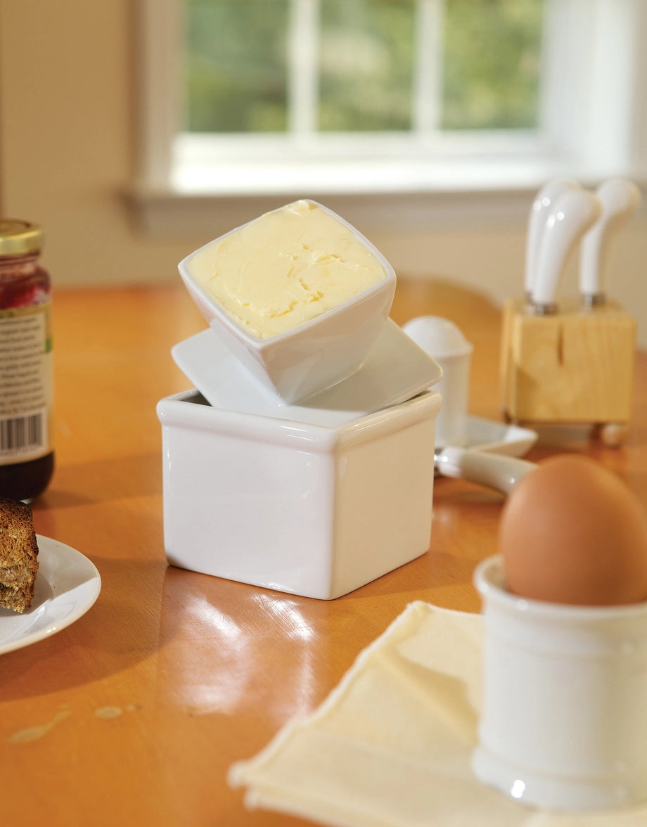 White Stoneware Butter Keeper