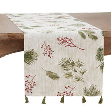 Load image into Gallery viewer, Pine Needle &amp; Red Berry Cotton Christmas Placemats &amp; Table Runner with Tassel 16"W x 72"L [Online Only]
