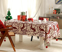 Load image into Gallery viewer, Red Deer and Floral Pom Pom Christmas Tablecloth [Online Only]

