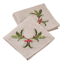 Load image into Gallery viewer, Embroidered Holly Design Christmas Linen Blend Collection [Online Only]
