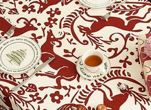 Load image into Gallery viewer, Red Deer and Floral Pom Pom Christmas Tablecloth [Online Only]
