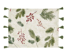 Load image into Gallery viewer, Pine Needle &amp; Red Berry Cotton Christmas Placemats &amp; Table Runner with Tassel 16"W x 72"L [Online Only]
